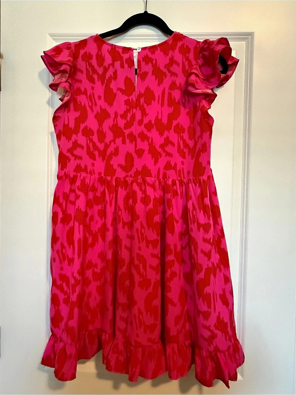 JodiFL H10494-2 Animal Print Ruffle Mini Dress Pink & Red Medium